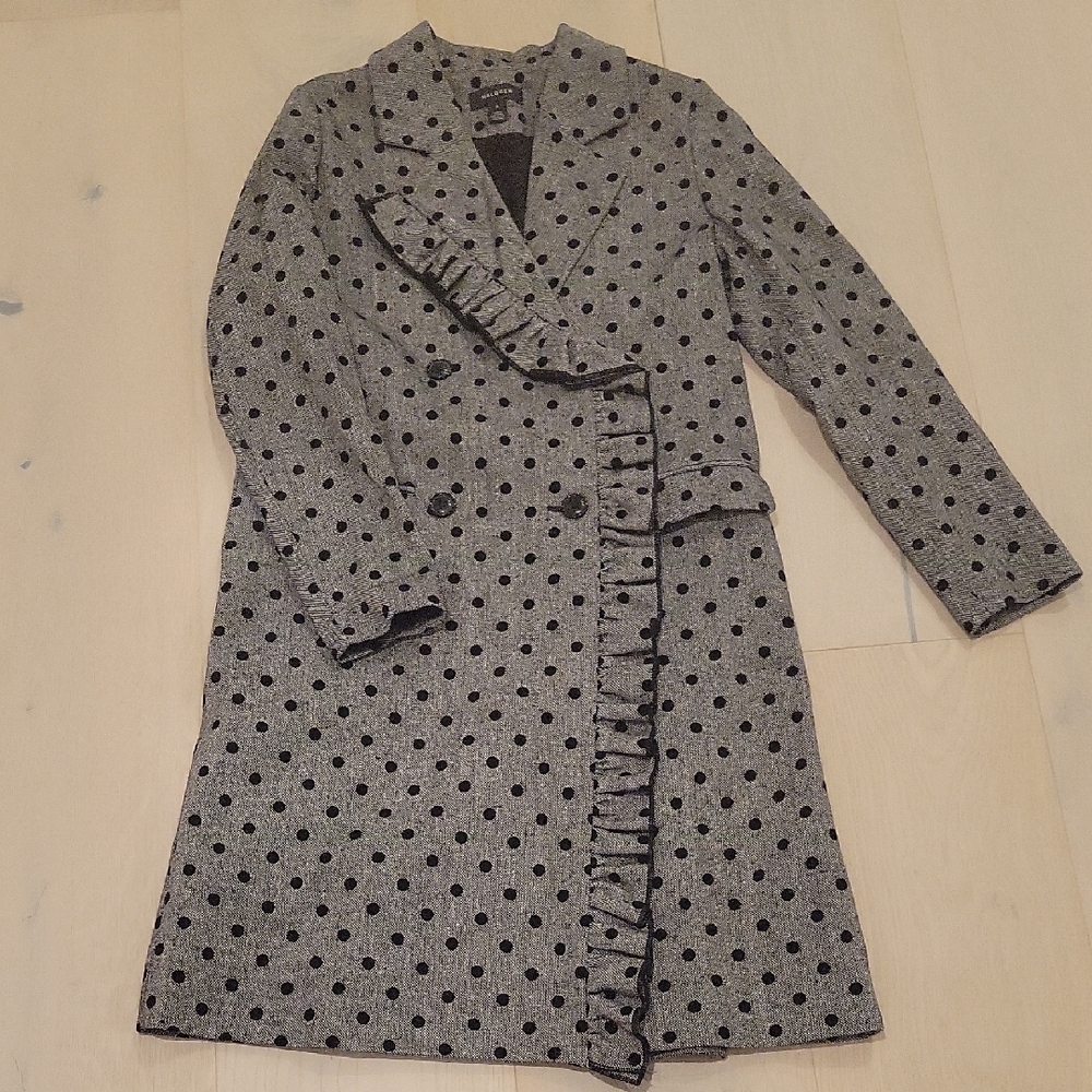 Halogen Gray Polka Dot Ruffle Coat